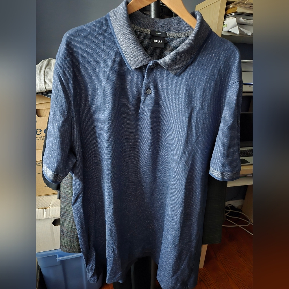 Hugo Boss Men's Polo Shirt Navy and White